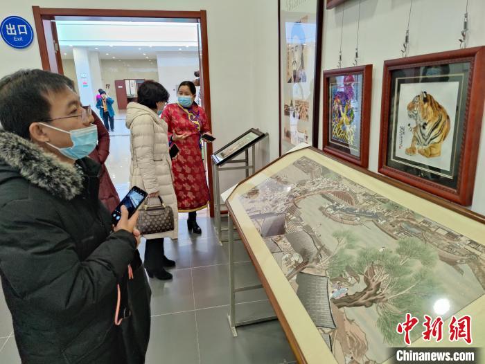 专家学者参观哈拉新村非物质文化遗产体验馆。　姜辉 摄
