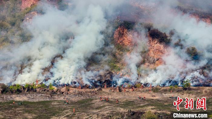 图为3月2日，云南森林草原火灾应急处置联合实战演练现场。　云南省森林消防总队 摄